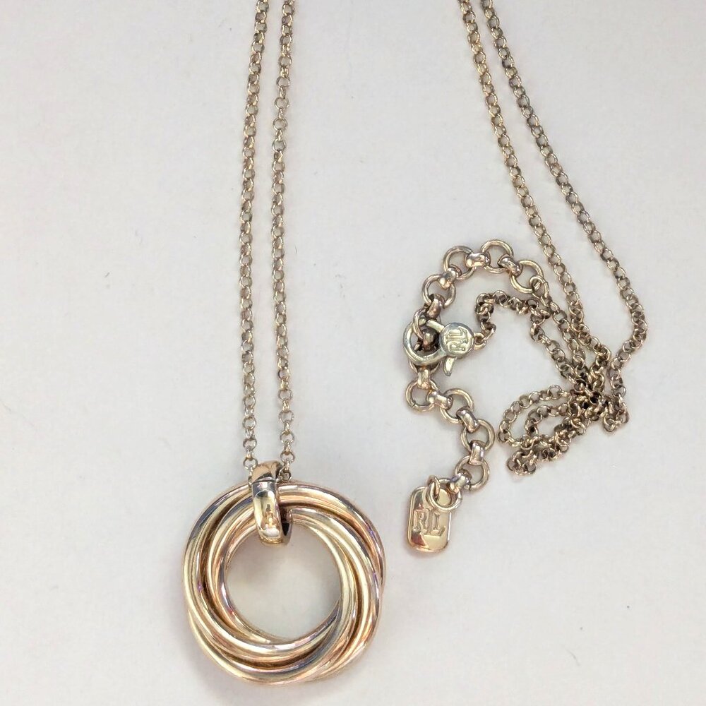 RLL RALPH LAUREN Gold Tone Knot Circle Pendant Necklace